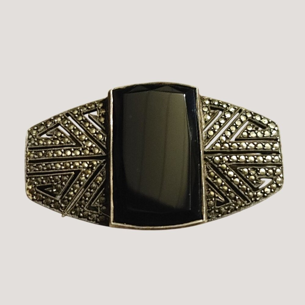 Brooch Antique Art Deco Sterling Silver Black Onyx Brooch Pin Made In Germany